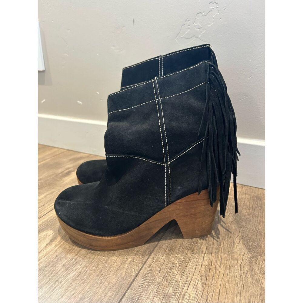 Freebird by Steven Black Suede Fringe Clog Ankle Boots